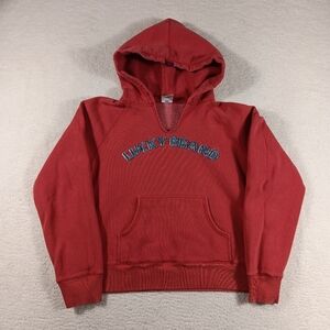 Vintage Lucky Brand Hoodie Womens XL Red Spellout Embroidered Denim Y2K
